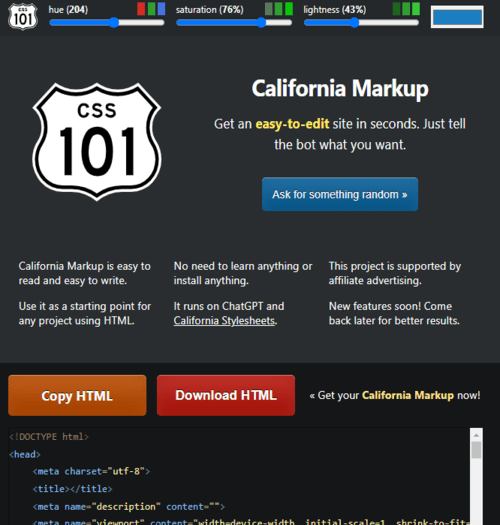 AI HTML Generator – California Markup